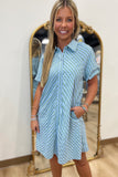 Sassy Stripes Button Down Dress Blue
