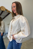 Karlie Pleat Ruffle Trim Blouse Ivory