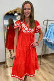 Sun Burst Embroidered Bodice Dress