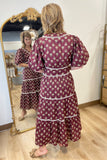 THML Tiered Print Dress Maroon