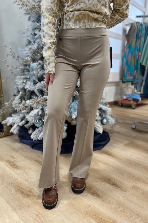 Multiples Wide Band Elastic Waist Flare Leg Pant Stone