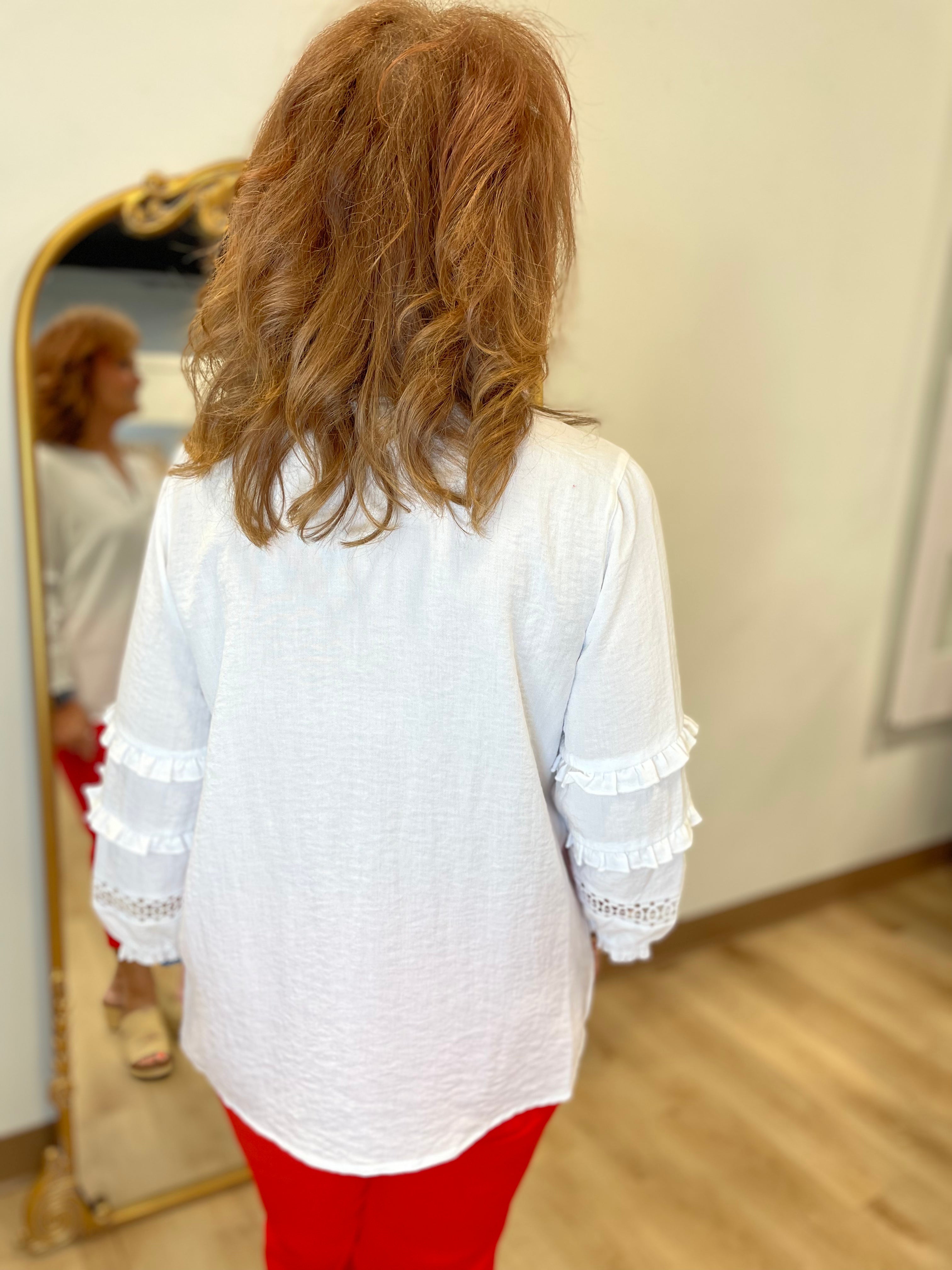 Multiples Band Collar Blouse White