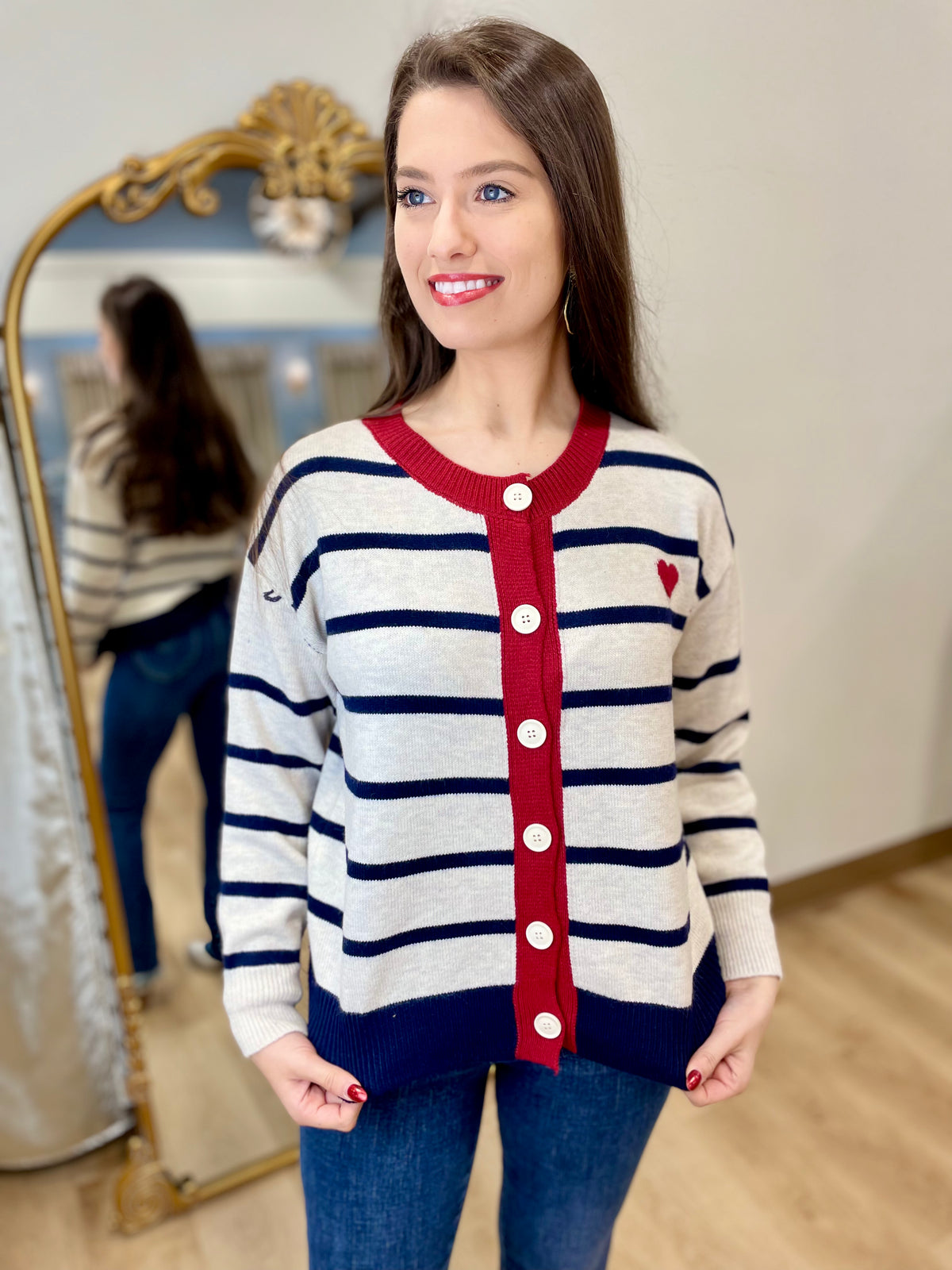 Heart Out Striped Sweater Navy