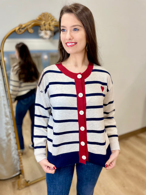 Heart Out Striped Sweater Navy