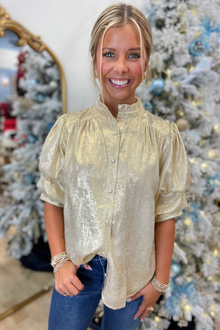 Festive Favorite Tiered Sleeve Blouse Gold