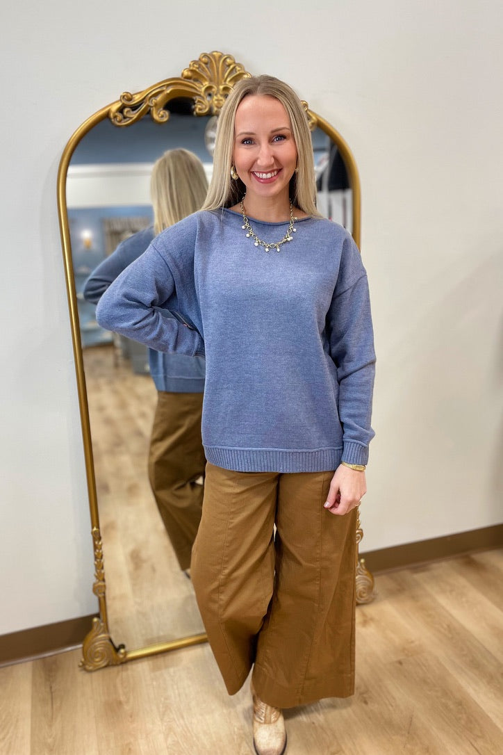 Tempo Paris Crew Neck Banded Sweater Denim