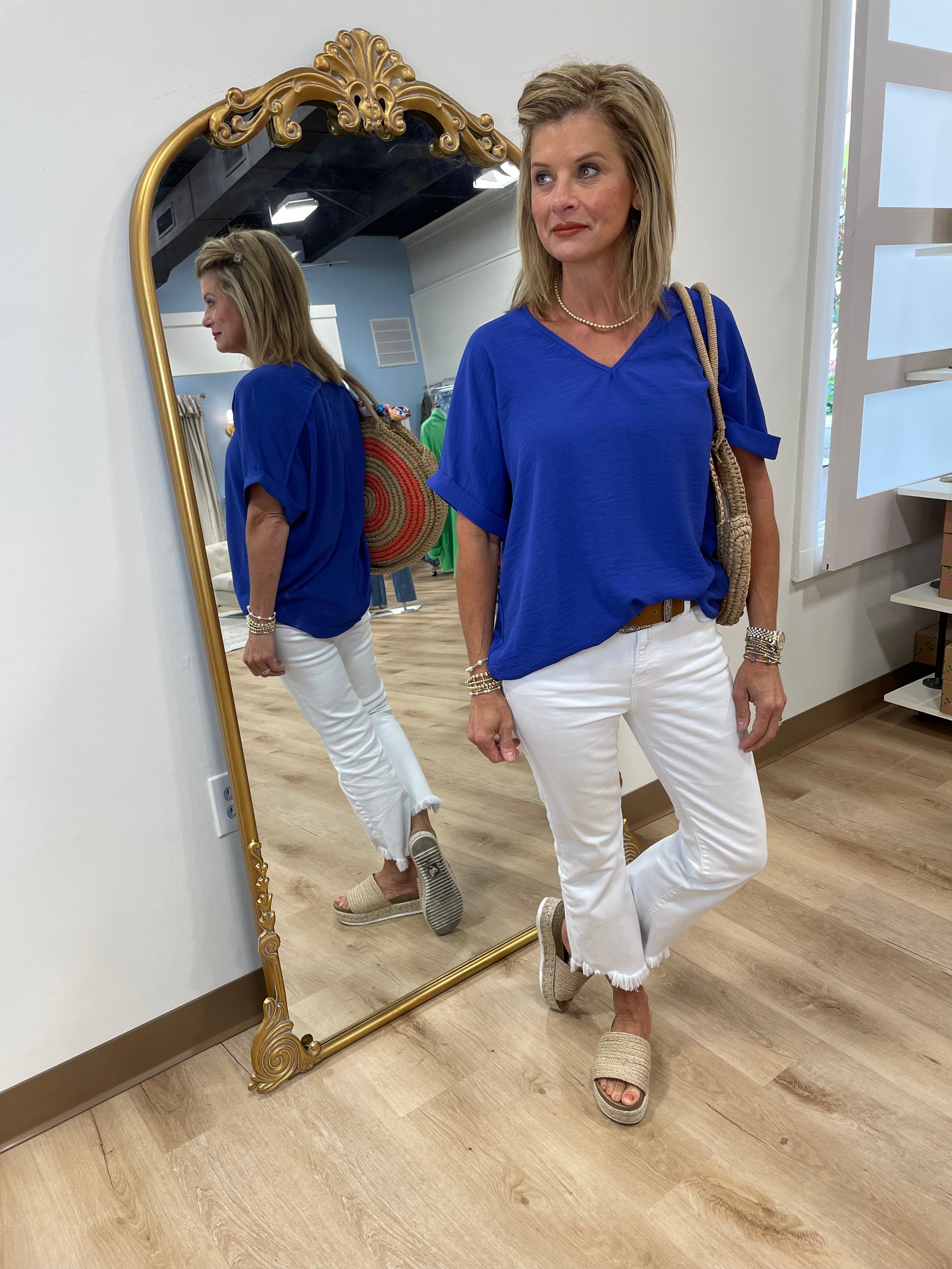 Ready Set Go V Neck Top Royal Blue