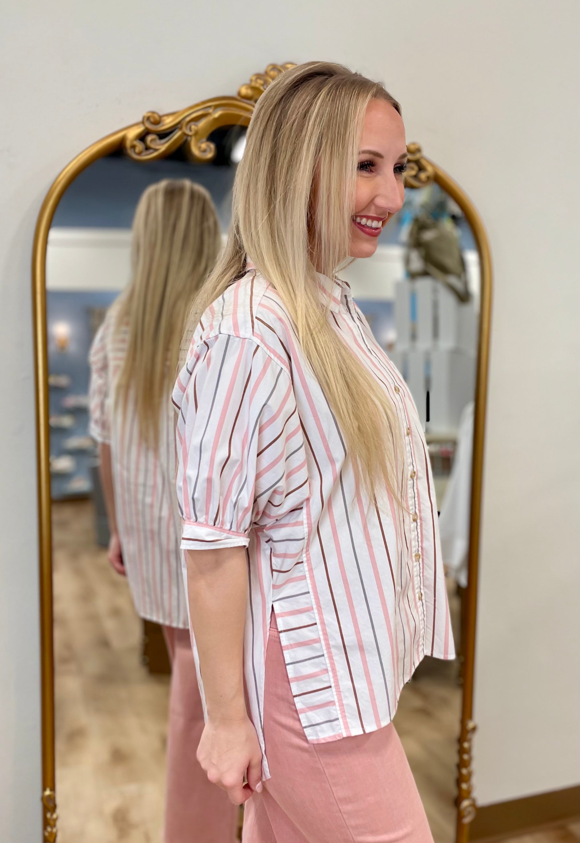 Coastal Vibe Striped Shirt Pink