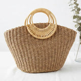 Structured Round Handle Raffia Woven Tote