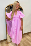 Easter Bloom Puff Sleeve Dress Pink