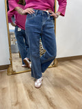 Charlie B Wide Leg Raw Edge Pant Medium Blue