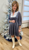 Umgee Velvet Jacquard Dress Gunmetal