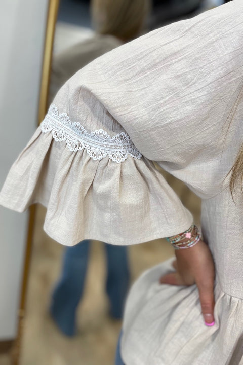 It's a Treat Babydoll Top Oatmeal
