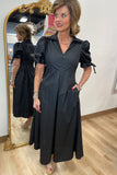 Erin Puff Sleeve Midi Dress Black