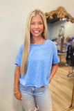 Keep It Casual Acid Wash Crop Tee Sky