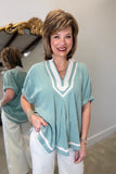 Umgee Trim Detail Blouse Mint
