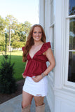 Ainsley Tie Back Babydoll Top Maroon