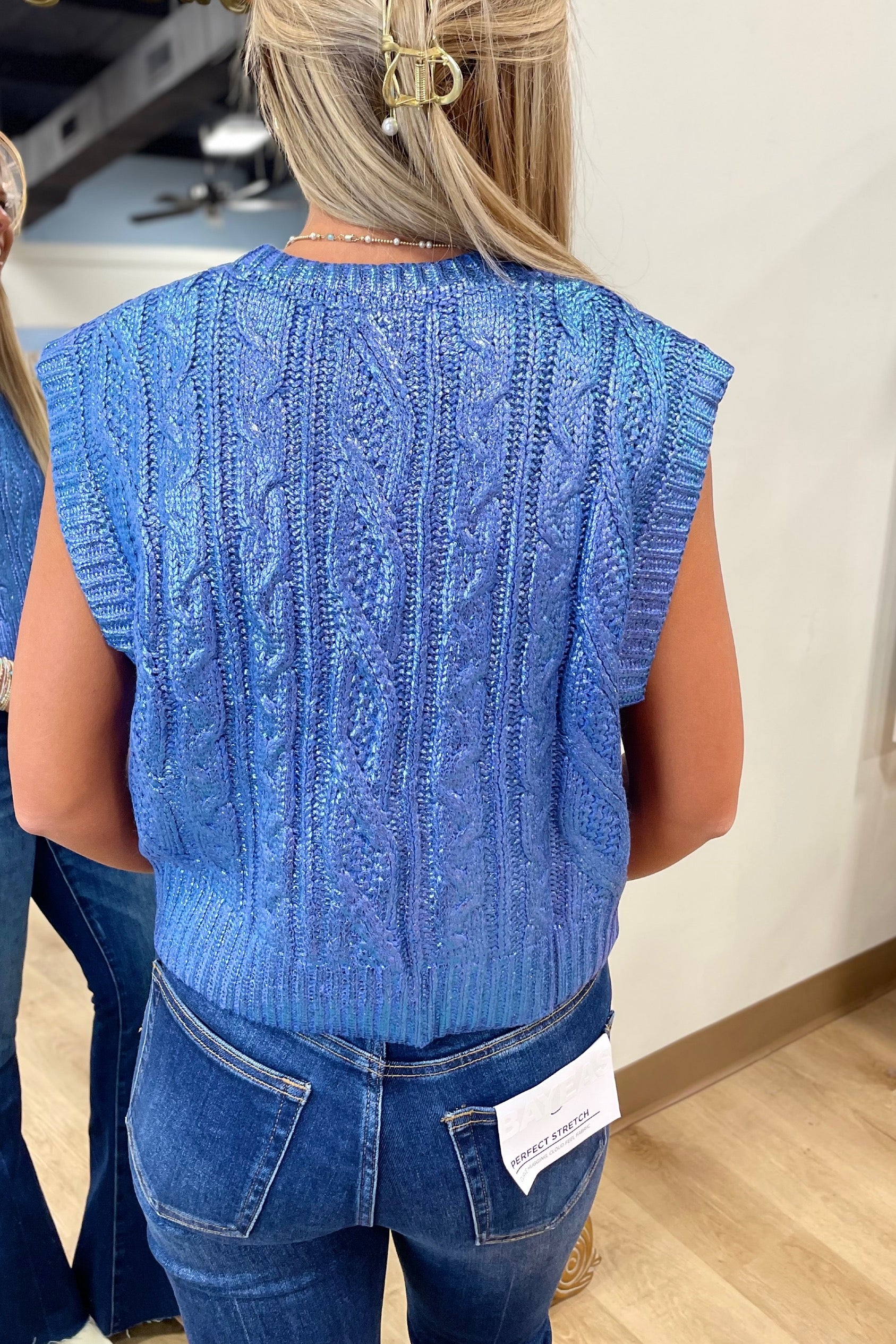 Lacie Metallic Crop Sweater Blue