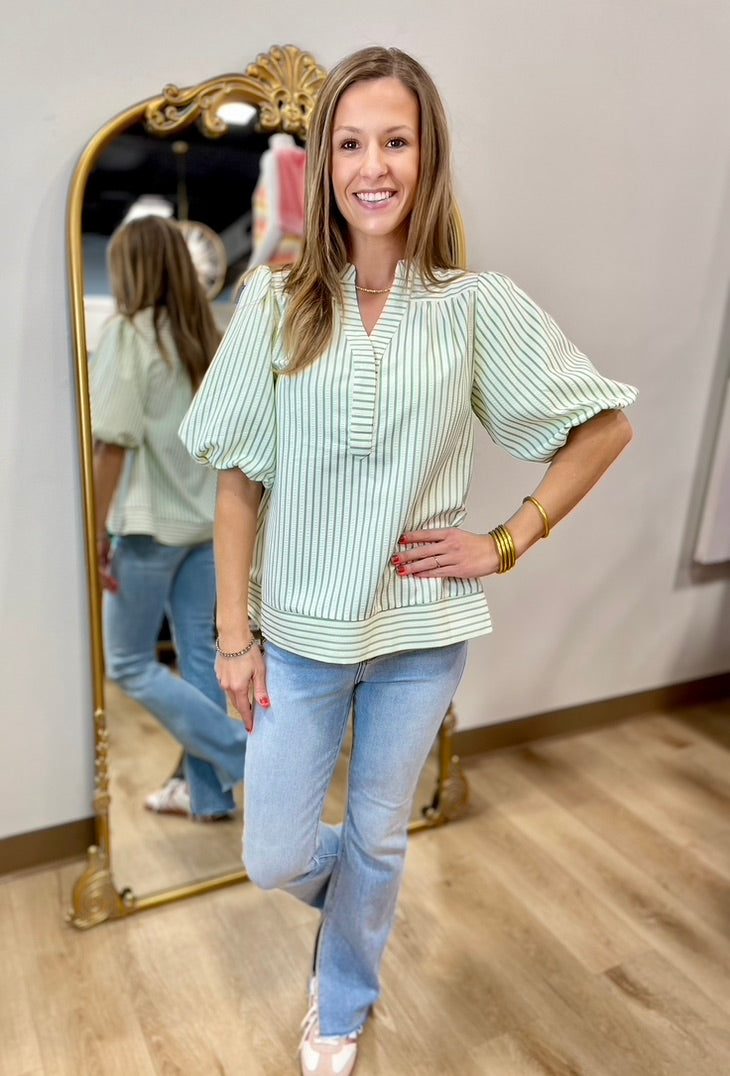 Striped Sage Pullover Top