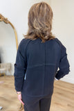 Multiples Raglan LS Mock Neck Top Black