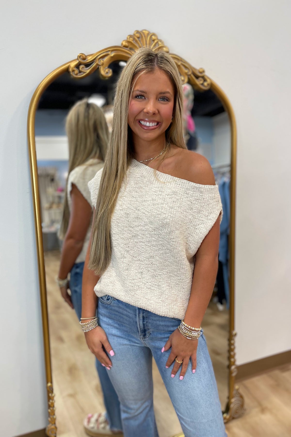 Sidney Slub One Shoulder Sweater Ivory
