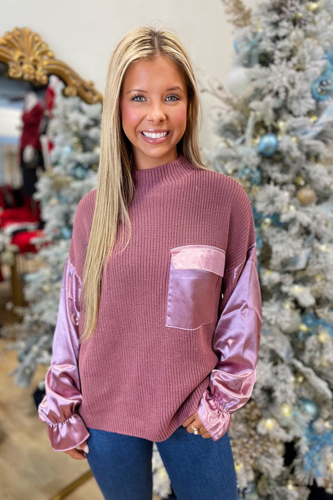 Woodrose Contrast Fabric Sweater