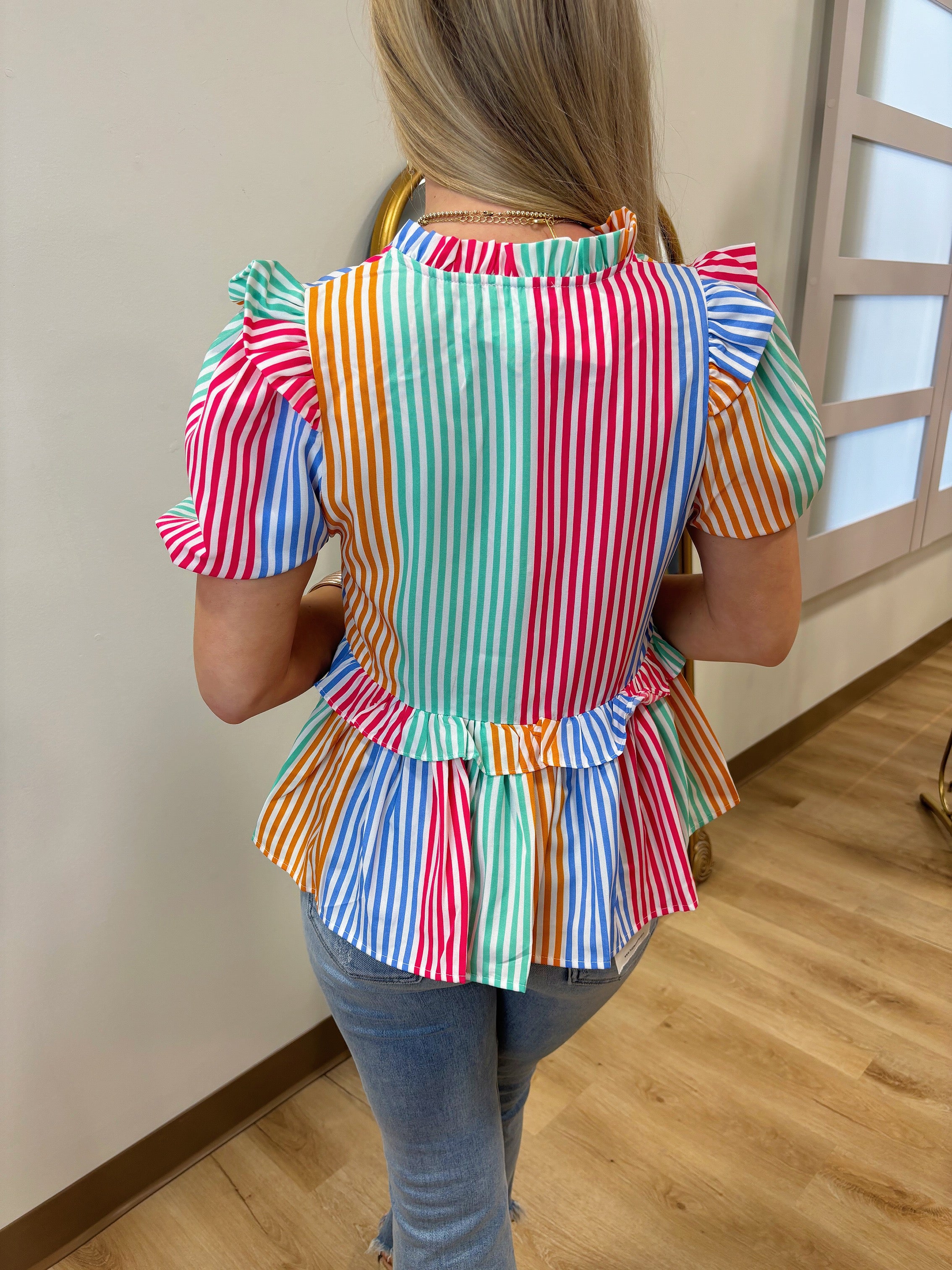 Ella Multicolor Stripe Short Sleeve Top