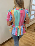 Ella Multicolor Stripe Short Sleeve Top