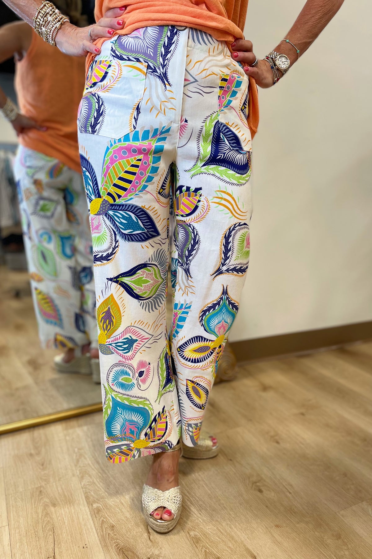 Charlie B Printed Pants Feathers