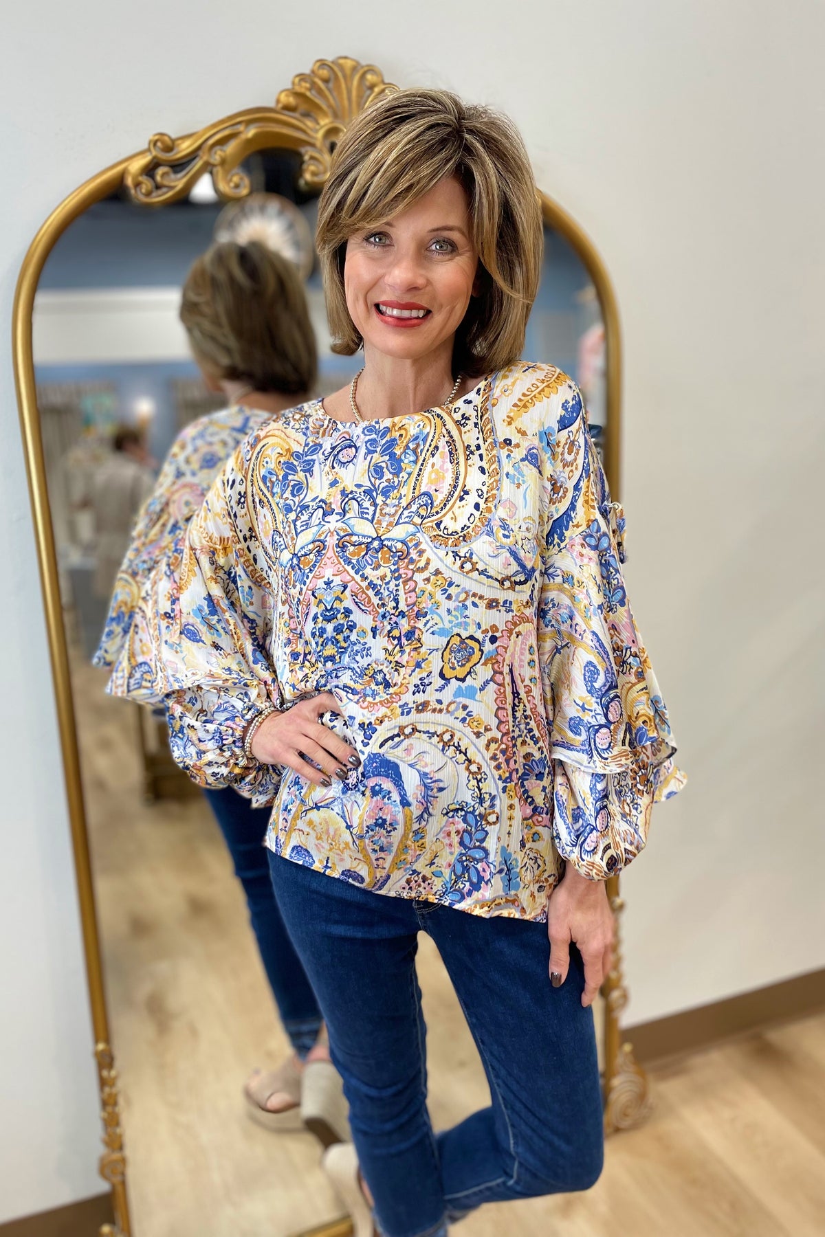 Paisley Printed Yoru Satin Top
