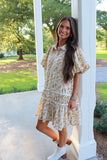 Flower Fall Puff Sleeve Dress Ecru