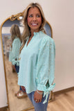 Pearl Bling Seersucker Top Mint