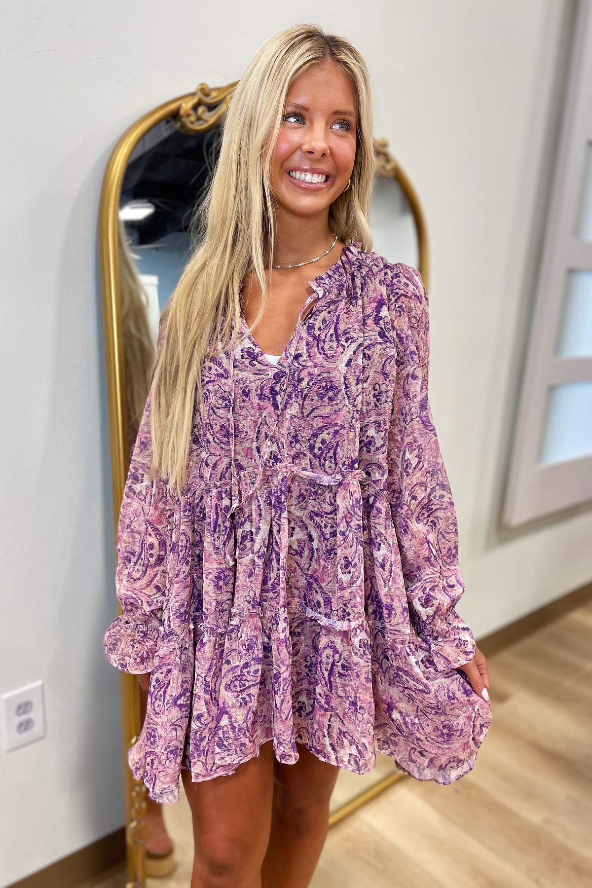 Clara Pink Tempera Long Sleeve Dress