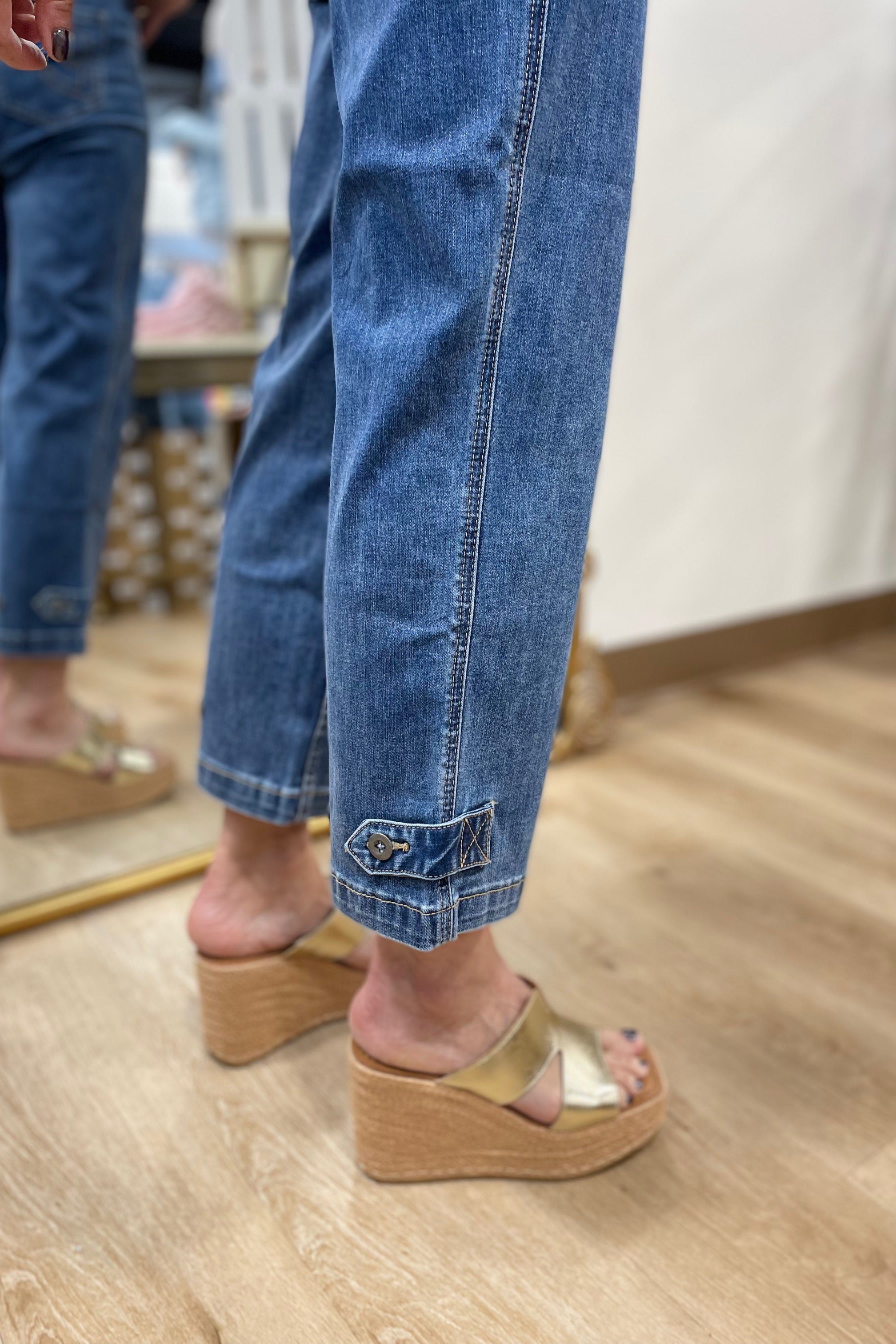 Charlie B Tab Crop Denim Jean Medium Blue