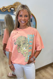 Rock N Roll Leopard Vintage Graphic Tee Peach
