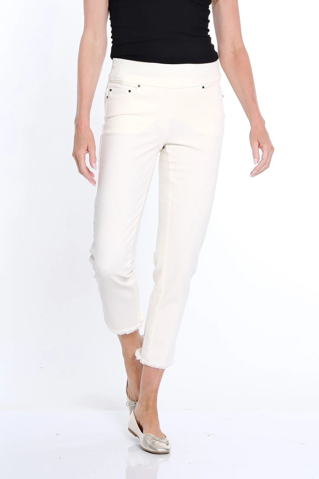 Multiples Fringe Hem Ankle Pant Winter White