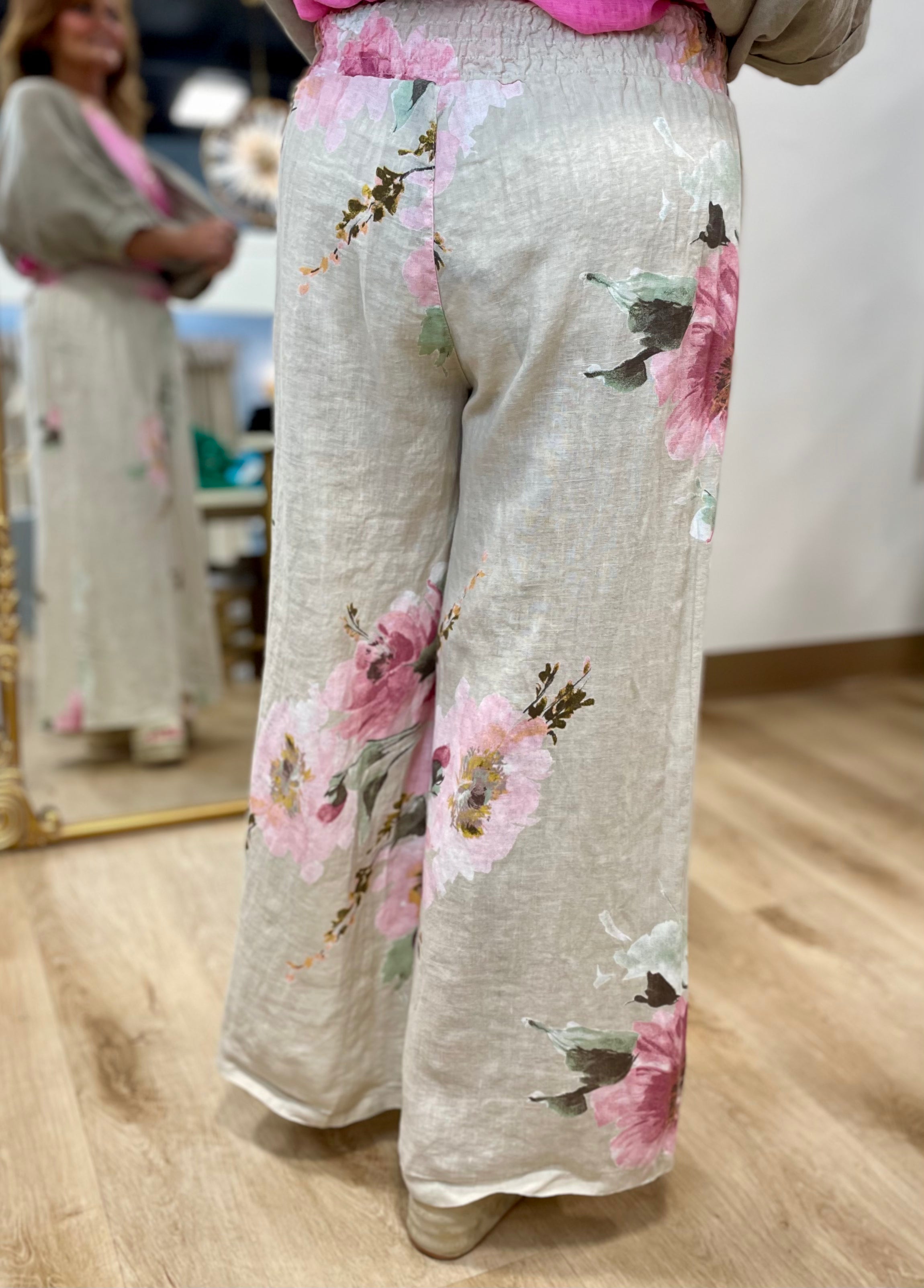 Tempo Paris Floral Palazo Pants Beige