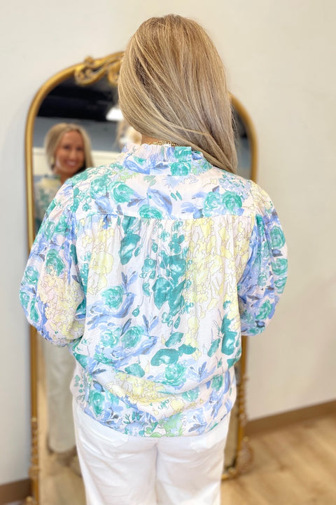 Sun Splashed Floral Blouse Green