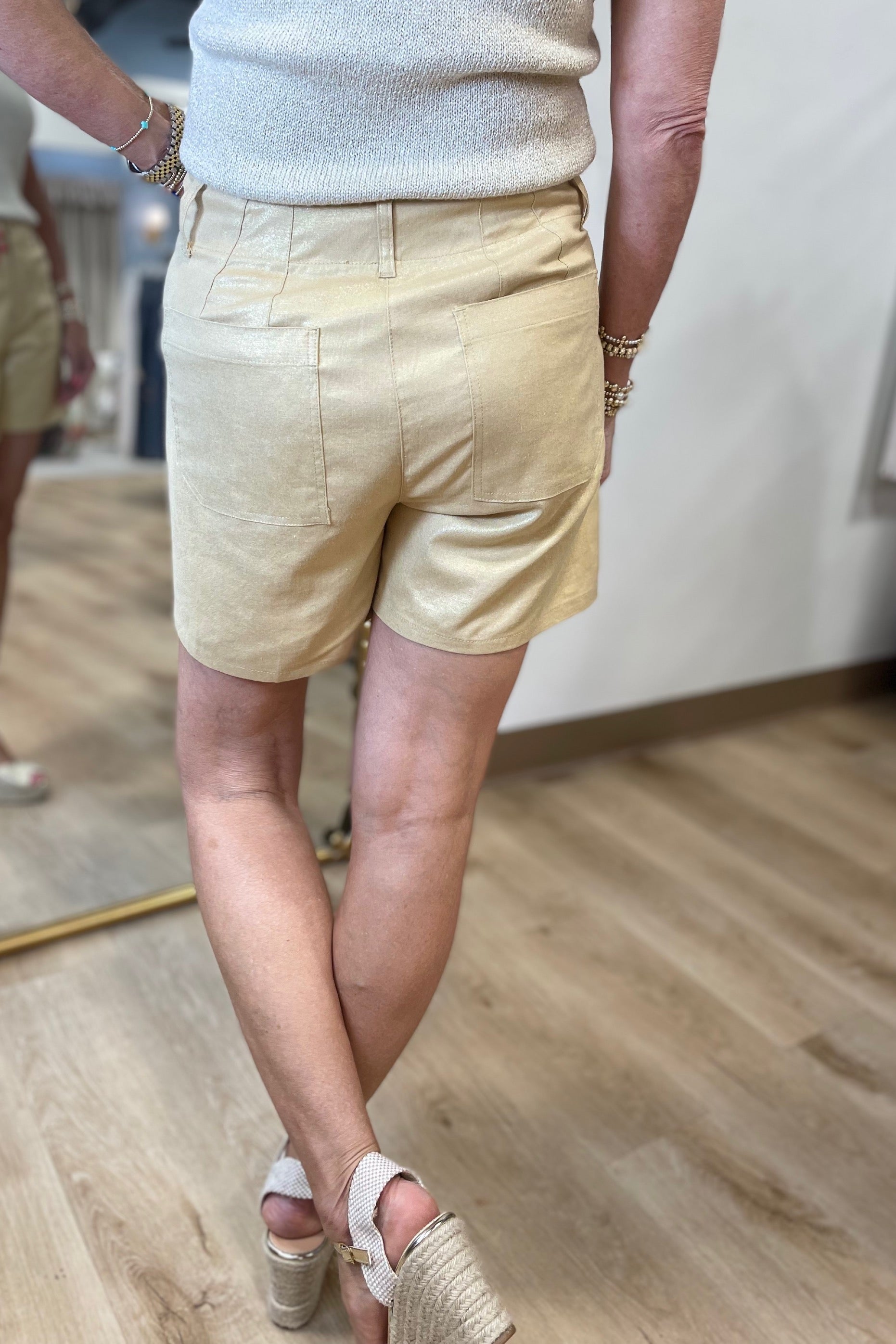 Charlie B Foil Linen Shorts Gold