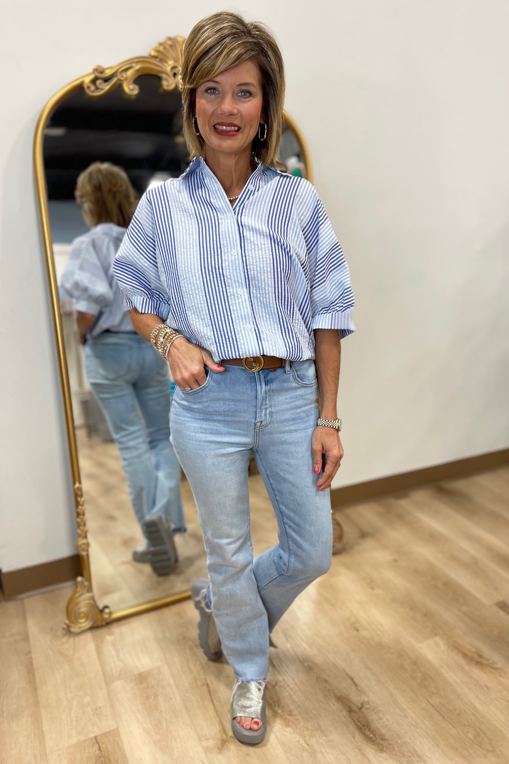 Island Stripe Top Blue