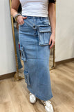 Hidden Peyton Cargo Side Slit Skirt Light Blue