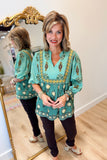Umgee Mandarin Collar Blouse Sage