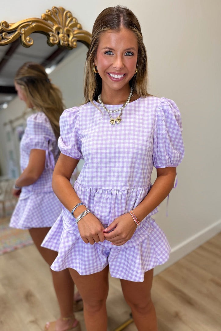 Six Months Later Gingham Short Set Purple