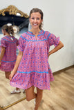 Umgee Stitched Floral Dress Pink