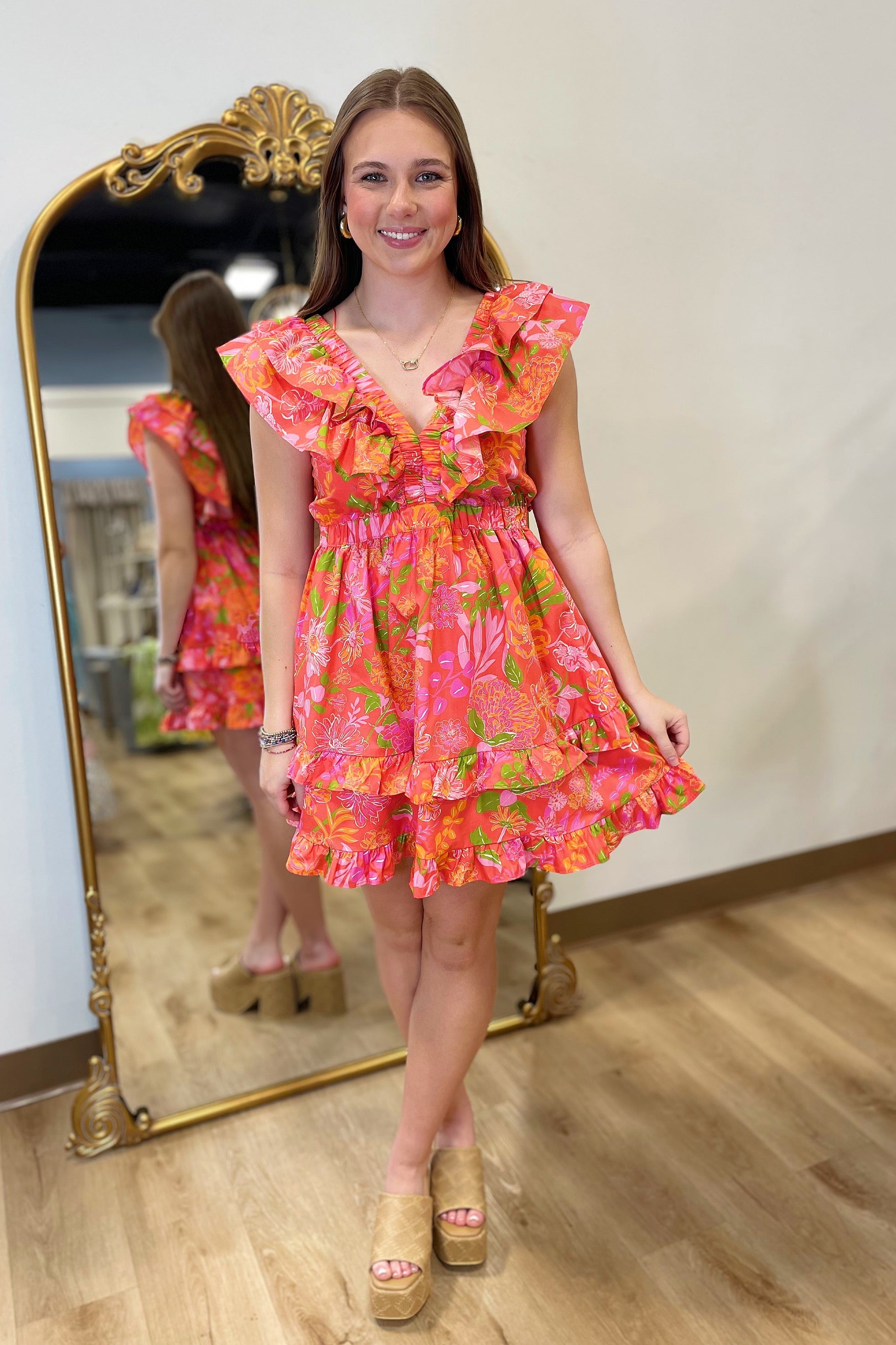 Botanic Breeze Mini Dress Coral