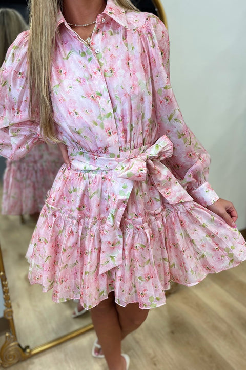 Rosy Glow Tie Waist Mini Dress Pink