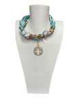 Scarf Charm Necklace Aqua Cross