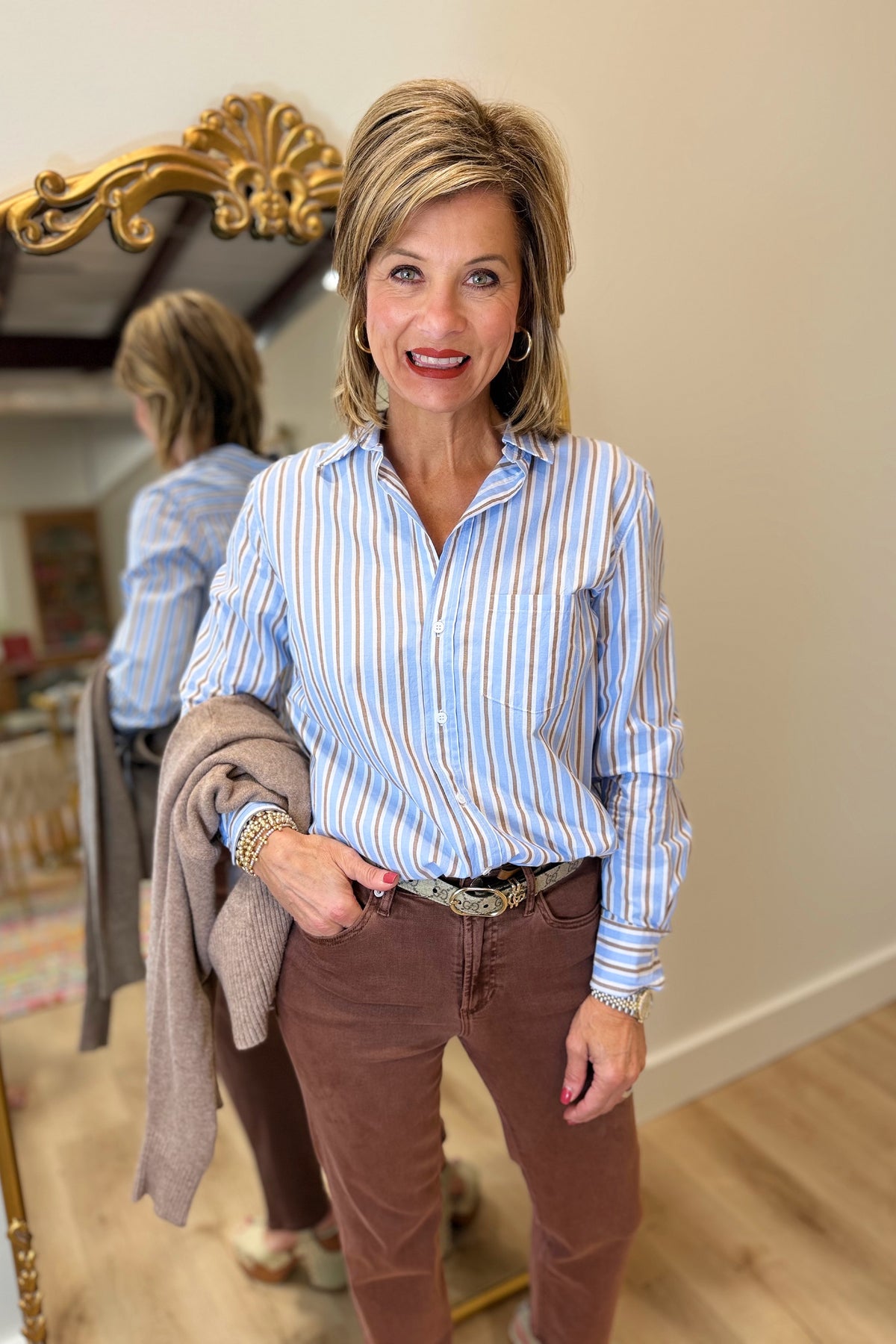 Dear John Button Front Shirt Chalkboard Stripe