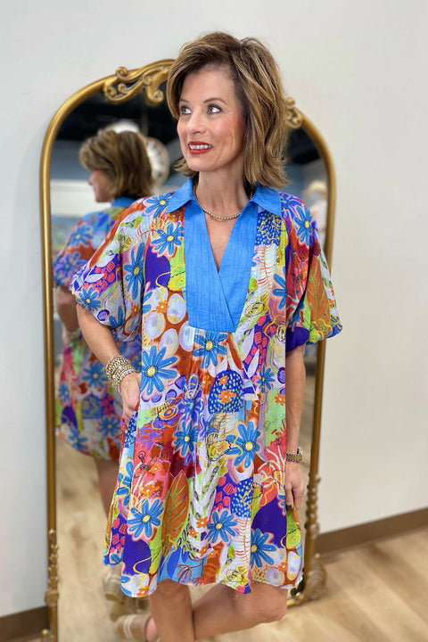 Wild About Spring Dress Blue Mix