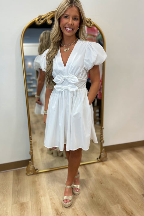Double Bow Accented Dress White